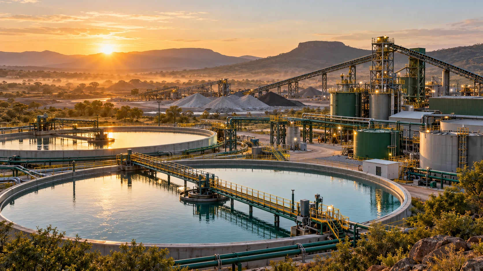 Water treatment basins and mineral-processing infrastructure