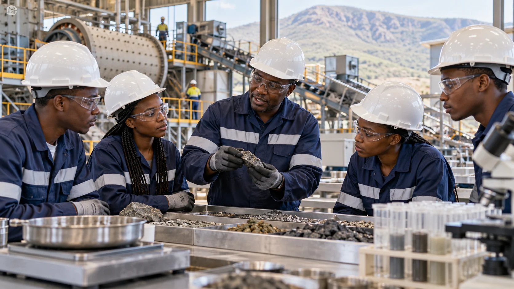 Practical mineral-analysis instruction in an industrial workshop
